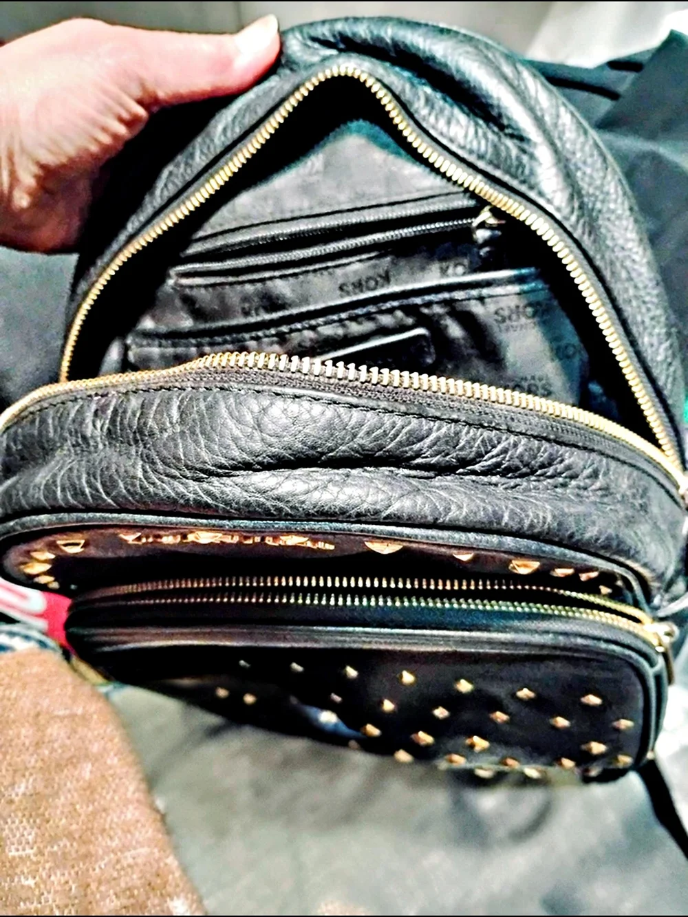 Michael Kors Black Leather Mini Backpack with Gold Studs